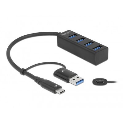 DeLOCK 63828 hálózati csatlakozó USB 3.2 Gen 1 (3.1 Gen 1) Type-A + Type-C 5000 Mbit/s Fekete