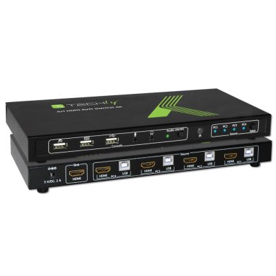 Techly 4x1 USB HDMI KVM Switch 4Kx2K IDATA KVM-HDMI4U KVM kapcsoló Fekete