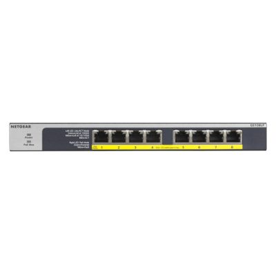 NETGEAR GS108LP Beállítást nem igénylő (unmanaged) Gigabit Ethernet (10/100/1000) Ethernet-áramellátás (PoE) támogatása 1U Fekete, Szürke