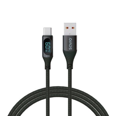 Savio USB - USB-C cable with display CL-172 1 m black USB kábel USB 3.2 Gen 1 (3.1 Gen 1) USB C Fekete