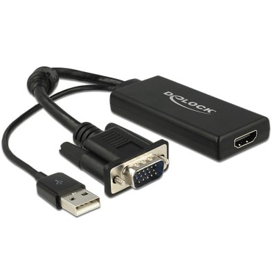 DeLOCK 0.25m VGA+USB2.0-A/HDMI 0,25 M VGA (D-Sub) + USB Fekete