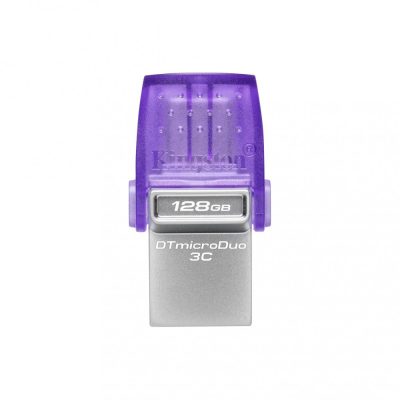 Kingston Technology DataTraveler microDuo 3C USB flash meghajtó 128 GB USB Type-A / USB Type-C 3.2 Gen 1 (3.1 Gen 1) Rozsdamentes acél, Lila