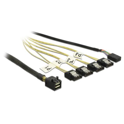 DeLOCK 0.5m, Mini SAS HD SFF-8643/4xSATA 7p 0,5 M Fekete, Ezüst, Sárga