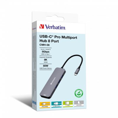 Verbatim CMH-08 USB C-típus 5000 Mbit/s Ezüst