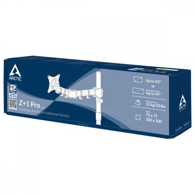 ARCTIC Z+1 Pro Gen 3 124,5 cm (49") Fekete, Szatén acél Asztali