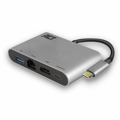 ACT AC7040 dokkoló állomás és port replikátor Vezetékes USB 3.2 Gen 1 (3.1 Gen 1) Type-C Szürke