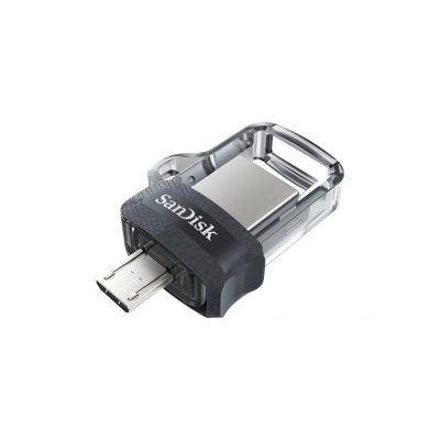 SanDisk Ultra Dual m3.0 USB flash meghajtó 128 GB USB Type-A / Micro-USB 3.2 Gen 1 (3.1 Gen 1) Fekete, Ezüst, Átlátszó